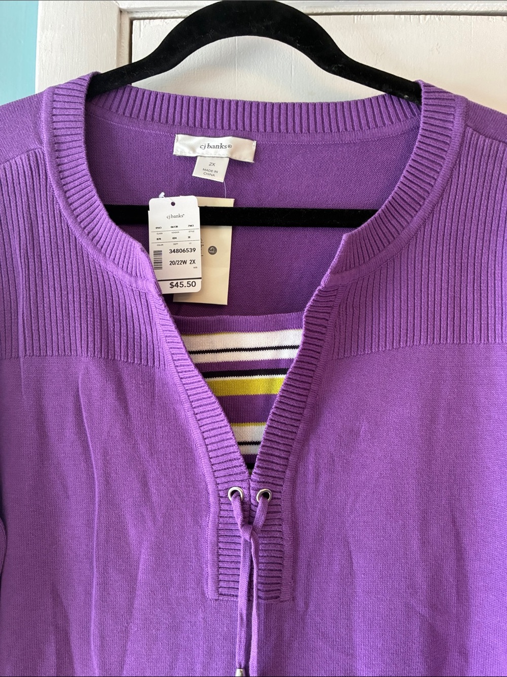 CJ Banks Purple V-Neck Tie-Front Sweater